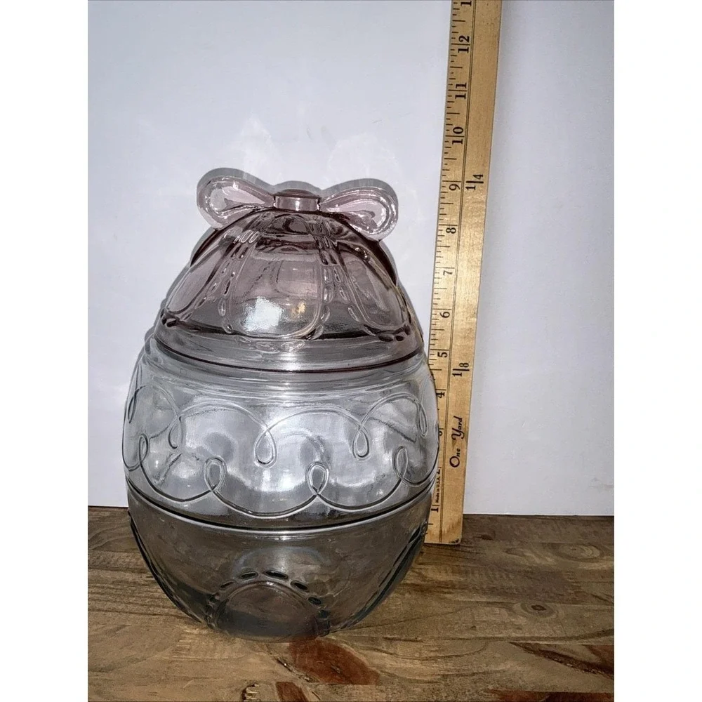 Vintage Anchor Hocking Glass Large Easter Egg Canister Jar Bow Cookie Jar